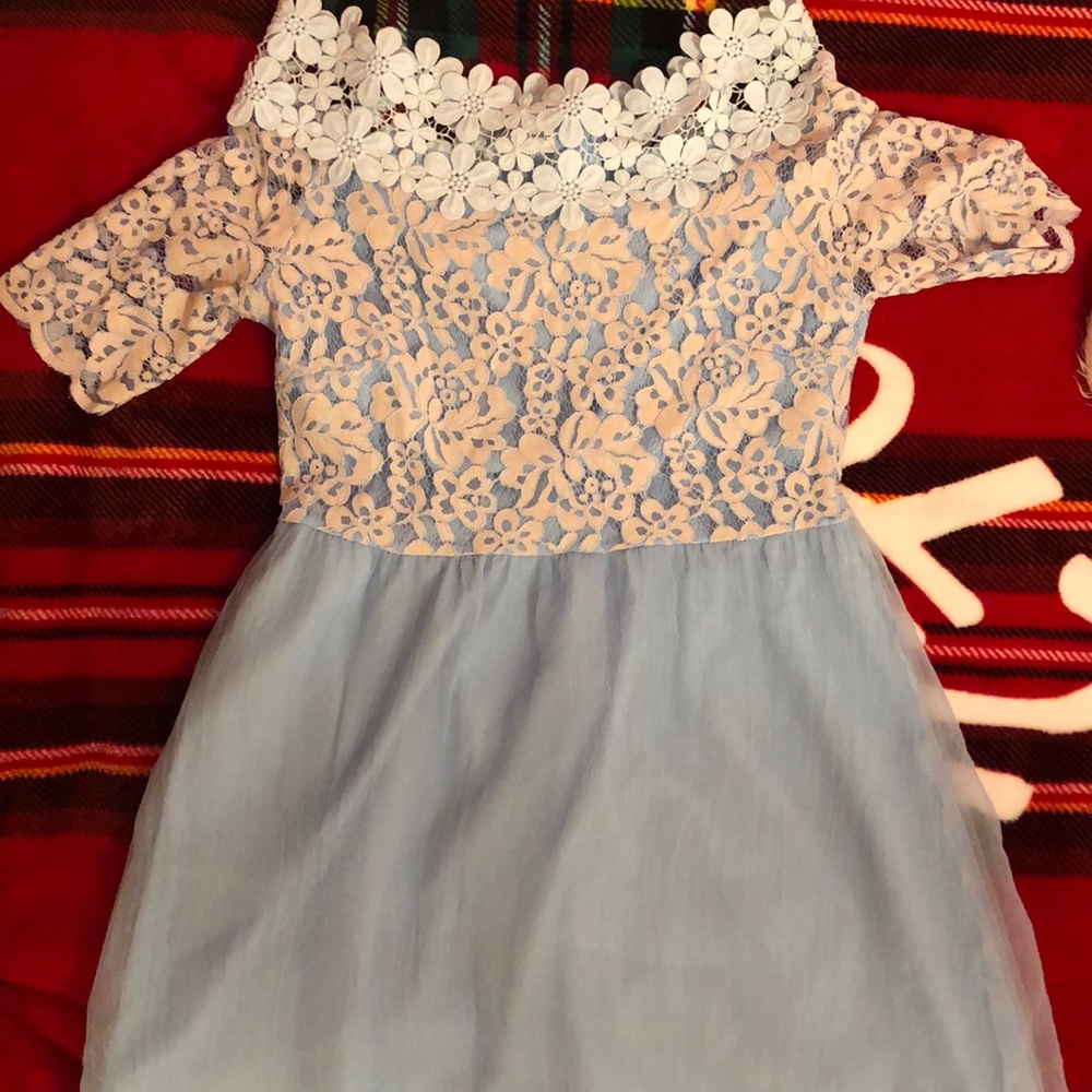 Pastel blue off the shoulder dress